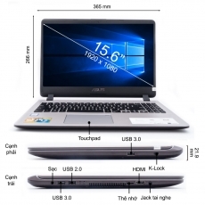 Laptop Asus X507UF-EJ074T - Intel core i7, 4GB RAM, HDD 1TB, Nvidia GeForce MX110 2GB GDDR5, 15.6 inch