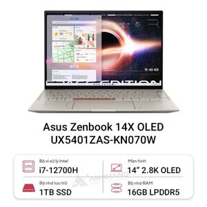 Laptop Asus Zenbook 14X OLED UX5401ZAS-KN070W - Intel core i7-12700H, 16GB RAM, SSD 1Tb, Intel Iris Xe Graphics, 14 inch