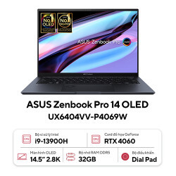 Laptop Asus Zenbook Pro 14 OLED UX6404VV-P4069W - Intel Core i9-13900H, 32GB RAM, SSD 1TB, Nvidia GeForce RTX 4060 8GB GDDR6, 14.5 inch