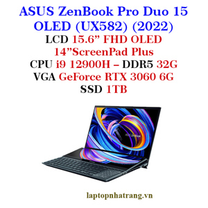 Laptop Asus Zenbook Pro Duo 15 OLED UX582LR - Intel core i7-10870H, 16Gb RAM, SSD 1TB, Nvidia GeForce RTX 3070 8GB, 15.6 inch