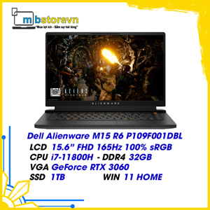 Laptop Dell Alienware M15 R6 P109F001DBL - Intel core i7-11800H, 32GB RAM, SSD 1TB, Nvidia Geforce RTX 3060 6GB GDDR6, 15.6 inch