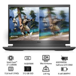 Laptop Dell Gaming G15 5511 70258055 - Intel Core i7, 16GB RAM, SSD 512GB, Intel UHD Graphics + Nvidia GeForce RTX 3060, 15.6 inch