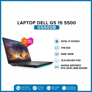 Laptop Dell Gaming G5 5500 G5500B - Intel Core i7-10750H, 16GB RAM, SSD 512GB, Nvidia Geforce RTX 2070 8GB GDDR6, 15.6 inch