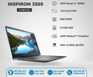 Laptop Dell Inspiron 15 3505 Y1N1T2 - AMD Ryzen 5-3500U, 8GB RAM, SSD 512GB, AMD Radeon Graphics, 15.6 inch