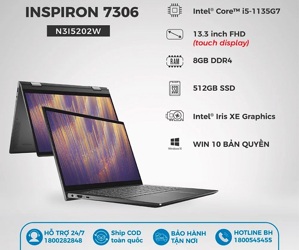 Laptop Dell Inspiron 7306 N3I5202W - Intel Core i5 1135G7, 8GB RAM, SSD 512GB, Intel Iris Xe Graphics, 13.3 inch