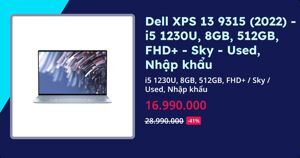 Laptop Dell XPS 13 9315 - Intel core i5-1230U, 8GB RAM, SSD 512GB, Intel Iris Xe Graphics, 13.4 inch