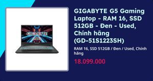 Laptop Gigabyte G5 GD 51S1223SH - Intel Core i5, 16GB RAM, SSD 512GB, Nvidia GeForce RTX 3050 4GB GDDR6, 15.6 inch