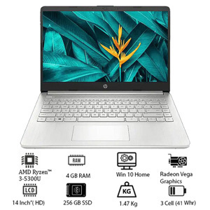 Laptop HP 14s-fq1080AU 4K0Z7PA - AMD Ryzen 3 5300U, 4GB RAM, SSD 256GB, AMD Radeon Graphics, 14 inch