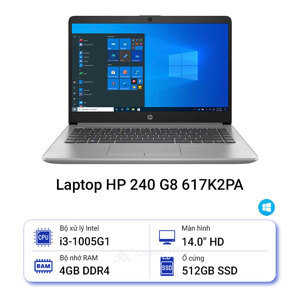 Laptop HP 240 G8 617K2PA - Intel Core i3-1005G1, 4GB RAM, SSD 512GB, Intel UHD Graphics, 14 inch