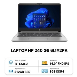 Laptop HP 240 G9 6L1Y2PA - Intel core i5-1235U, 8GB RAM, SSD 512GB, Intel Iris Xe Graphics, 14 inch