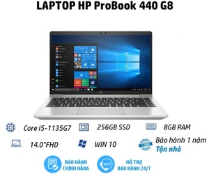 Laptop HP ProBook 440 G8 2H0S6PA - Intel Core i5-1135G7, 8GB RAM, SSD 256GB, Intel Iris Xe Graphics, 14 inch