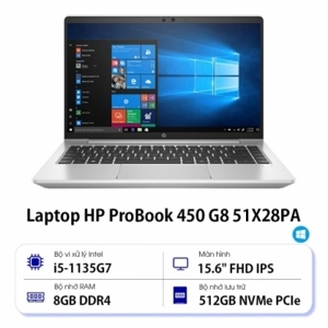 Laptop HP ProBook 450 G8 51X28PA - Intel core i5-1135G7, 8GB RAM, SSD 512GB, Intel Iris Xe Graphics, 15.6 inch