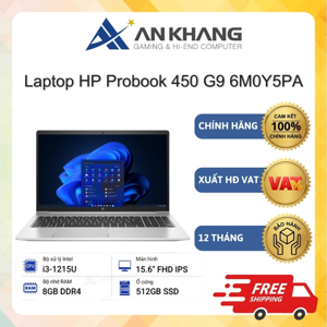 Laptop HP Probook 450 G9 6M0Y5PA - Intel Core i3-1215U, 8GB RAM, SSD 512GB, Intel UHD Graphics, 15.6 inch