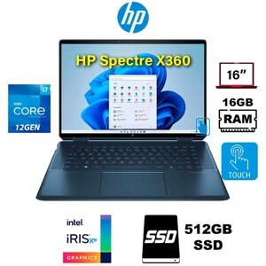 Laptop HP Spectre X360 2022 - Intel Core i7-12700H, 16GB RAM, SSD 512GB, Intel Iris Xe Graphics, 16 inch