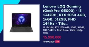 Laptop Lenovo GeekPro G5000 2023 - Intel Core i5-13500H, 16GB RAM, SSD 1TB, Nvidia GeForce RTX 4050 6GB GDDR6, 15.6 inch