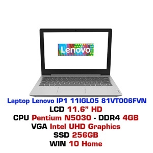 Laptop Lenovo IdeaPad 1 11IGL05 81VT006FVN - Intel Pentium Silver N5030, 4GB RAM, SSD 256GB, Intel UHD Graphics 605, 11.6 inch