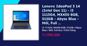 Laptop Lenovo Ideapad 3 14ITL6 82H700D6VN - Intel core i3, Ram 8GB, 512GB SSD, VGA Intel Iris Xe Graphics, 14 inch