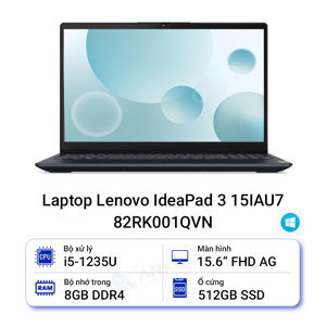 Laptop Lenovo IdeaPad 3 15IAU7 82RK001QVN - Intel Core i5-1235U, 8GB RAM, SSD 512GB, Intel UHD Graphics, 15.6 inch