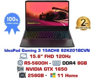 Laptop Lenovo IdeaPad Gaming 3 15ACH6 82K201BCVN - AMD Ryzen 5-5600H, 8GB RAM, SSD 256GB, Nvidia GeForce GTX 1650 4GB GDDR6, 15.6 inch