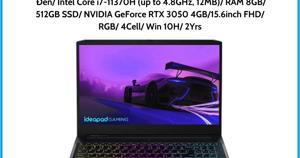 Laptop Lenovo IdeaPad Gaming 3 15IHU6 82K100FDVN - Intel core i7-11370H, 8GB RAM, SSD 512GB, Nvidia GeForce RTX 3050 4GB GDDR6, 15.6 inch