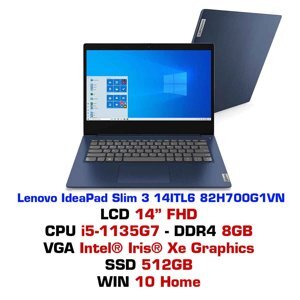 Laptop Lenovo Ideapad Slim 3 14ITL6 82H700G1VN - Intel Core i5-1135G7, 4GB RAM, 512GB SSD, VGA Intel Iris Xe Graphics, 14 inch