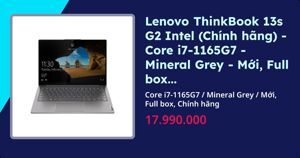 Laptop Lenovo ThinkBook 13s G2 ITL 20V900E2VN - Intel core i7-1165G7, 8GB RAM, SSd 512GB, Intel Iris Xe Graphics, 13.3 inch