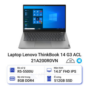 Laptop Lenovo ThinkBook 14 G3 ACL-21A200R0VN - AMD Ryzen 5 5500U, RAM 8GB, SSD 512GB, AMD Radeon Graphics, 14 inch