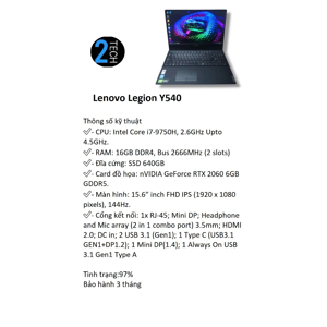 Laptop Lenovo Y540 - Intel core i7-9750H, SSD 256GB, 16GB RAM, Nvidia GTX 1660Ti, 15.6 inch