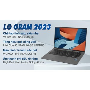 Laptop LG Gram 2023 14Z90R-G.AH53A5 - Intel Core i5-1340P, 16GB RAM, SSD 256GB, Intel Iris Xe Graphics, 14 inch