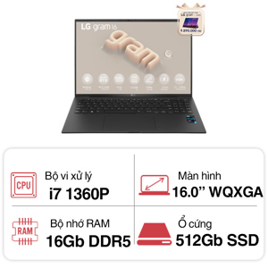 Laptop LG Gram 2023 16Z90R-E.AH75A5 - Intel Core i7-1360P, 16GB RAM, SSD 512GB, Nvidia GeForce RTX 3050 4GB GDDR5, 16 inch