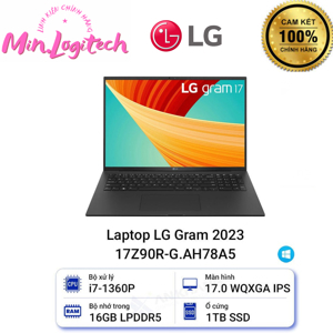 Laptop LG Gram 2023 17Z90R-G.AH78A5 - Intel Core i7-1360P, 16GB RAM, SSD 1TB, Intel Iris Xe Graphics, 17 inch