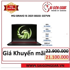 Laptop MSI Bravo 15 B5DD 265VN - AMD Ryzen 5-5600H, 8GB RAM, SSD 512GB, AMD Radeon RX5500M 4GB GDDR6, 15.6 inch