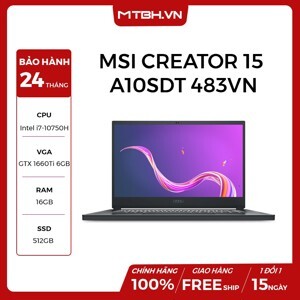 Laptop MSI Creator 15 A10SDT 483VN - Intel Core i7-10750H, 16GB RAM, SSD 512GB, Nvidia GeForce GTX 1660Ti Max-Q 6GB GDDR6 + Intel UHD Graphics, 15.6 inch