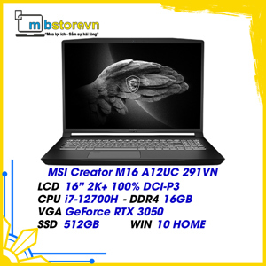 Laptop MSI Creator M16 A12UC 291VN - Intel Core i7-12700H, 16GB RAM, SSD 512GB, Nvidia GeForce RTX 3050 4GB GDDR6, 16 inch