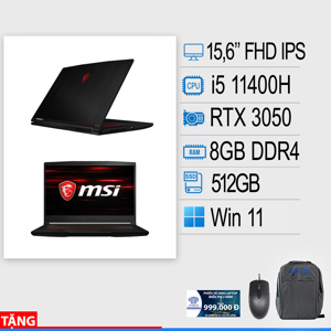 Laptop MSI Gaming GF63 Thin 11UC-444VN - Intel Core i5-11400H, 8GB RAM, SSD 512GB, Nvidia GeForce RTX 3050 4GB GDDR6, 15.6 inch