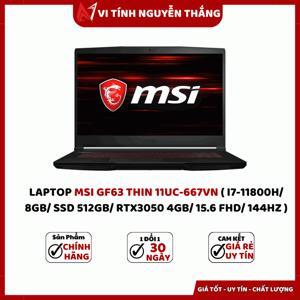 Laptop MSI GF63 Thin 11UC-667VN - Intel core i7-11800H, 8GB RAM, SSD 512GB, Nvidia GeForce RTX 3050 Max-Q 4GB GDDR6, 15.6 inch