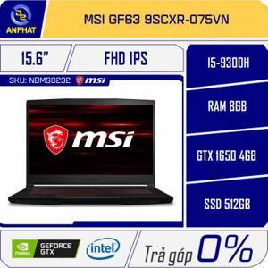 Laptop MSI GF63 Thin 9SCXR-075VN - Intel Core i5-9300H, 8GB RAM, SSD 512GB, Nvidia GeForce GTX 1650 4GB GDDR6 + Intel UHD Graphics 630, 15.6 inch