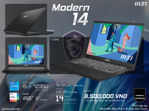 Laptop MSI Modern 14 C12MO-660VN - Intel Core i5-1235U, RAM 16GB, SSD 512GB, Intel Iris Xe Graphics, 14 inch