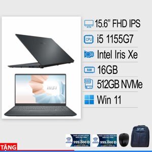 Laptop MSI Modern 15 A11MU 680VN - Intel core i5-1155G7, 8GB RAM, SSD 512GB, Intel Iris Xe Graphics, 15.6 inch