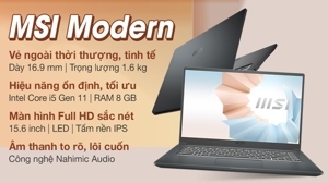 Laptop MSI Modern 15 A11MU 680VN - Intel core i5-1155G7, 8GB RAM, SSD 512GB, Intel Iris Xe Graphics, 15.6 inch