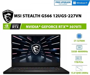 Laptop MSI Stealth GS66 12UGS 227VN - Intel Core i7-12700H, 32GB RAM, SSD 1TB, Nvidia GeForce RTX 3070Ti Max-Q 8GB GDDR6, 15.6 inch