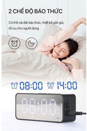 Loa Bluetooth 5.0 màn hình LED kiêm đồng hồ báo thức và kính tráng gương công suất lớn hỗ trợ thẻ nhớ Robot RB150