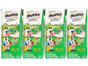 Lốc 4 hộp sữa tiệt trùng có đường Nuvita 180ml