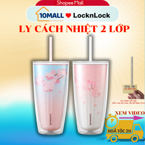 Ly nhựa hai lớp Lock&Lock Double Wall Cold Cup Cherry Blossom 750ml