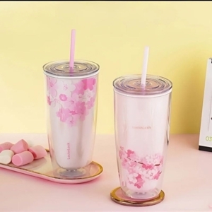 Ly nhựa hai lớp Lock&Lock Double Wall Cold Cup Cherry Blossom 750ml