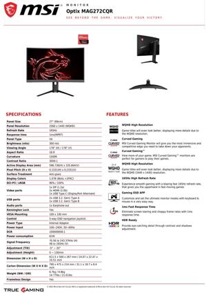 Màn hình máy tính MSI Optix MAG272CQR - 27 inch