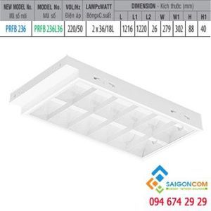 Máng đèn huỳnh quang âm trần 1m2 Paragon PRFB236 2x36W