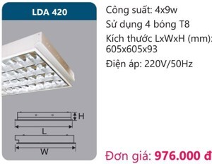 Máng đèn huỳnh quang âm trần Duhal LDA-420 4x18W