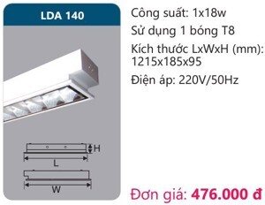 Máng đèn phản quang âm trần 1x18w Duhal LDA140