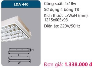 Máng đèn phản quang âm trần T8 4x36W Duhal LDA-440